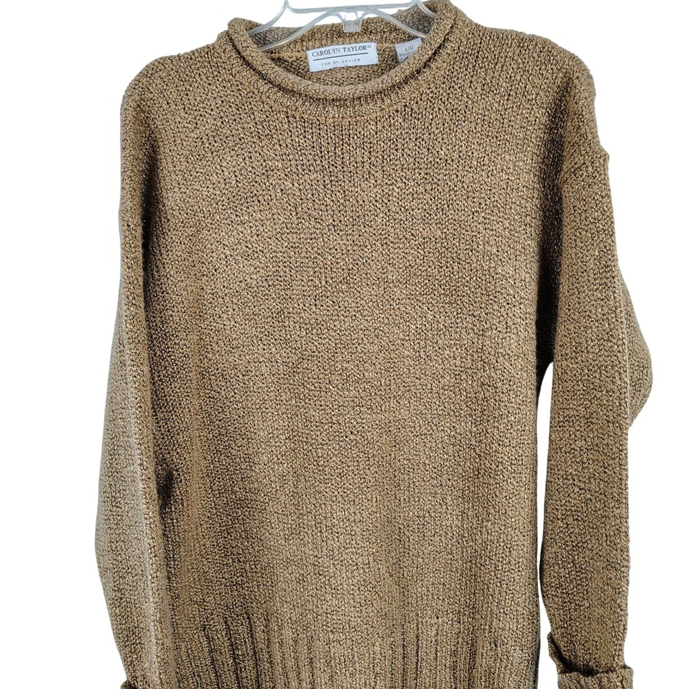Carolyn Taylor Womens L Crewneck Sweater Brown Marl Knit Grandmacore Cabincore